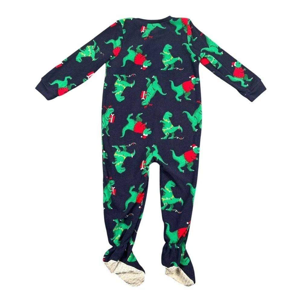 Carters Child Of Mine‎ 2T Christmas Dinosaur Footed Pajamas Zip Front 652